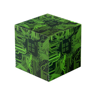 Cyber Green PCB Circuit Board Trace Pattern Art Cube