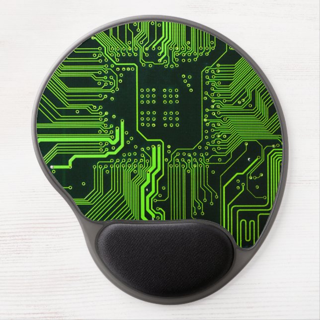 Cyber Green PCB Circuit Board Trace Pattern Art Gel Mouse Pad (Front)