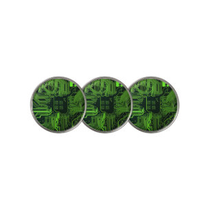 Cyber Green PCB Circuit Board Trace Pattern Art Golf Ball Marker