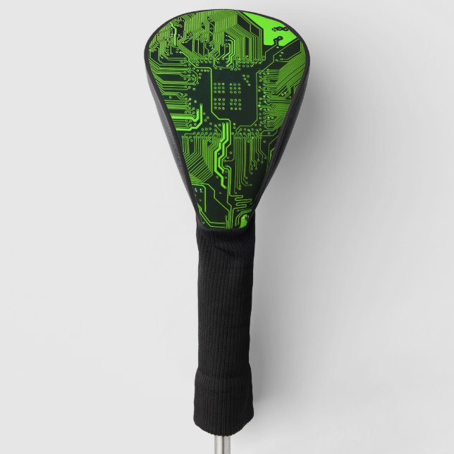 Cyber Green PCB Circuit Board Trace Pattern Art Golf Head Cover (Front)