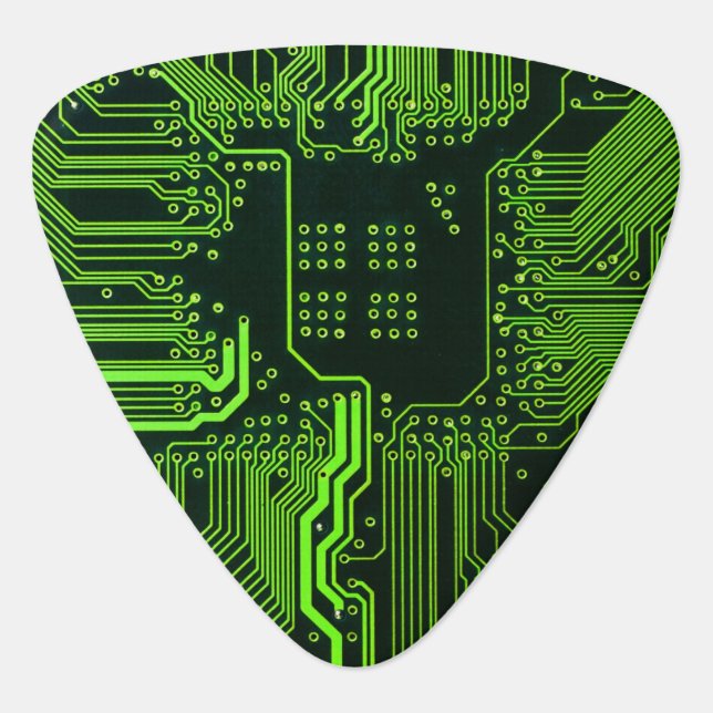 Cyber Green PCB Circuit Board Trace Pattern Art Guitar Pick (Front)