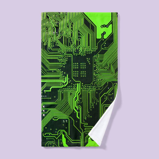 Cyber Green PCB Circuit Board Trace Pattern Art Hand Towel (Hand Towel)