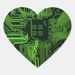 Cyber Green PCB Circuit Board Trace Pattern Art Heart Sticker