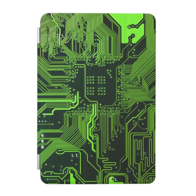 Cyber Green PCB Circuit Board Trace Pattern Art iPad Mini Cover (Front)