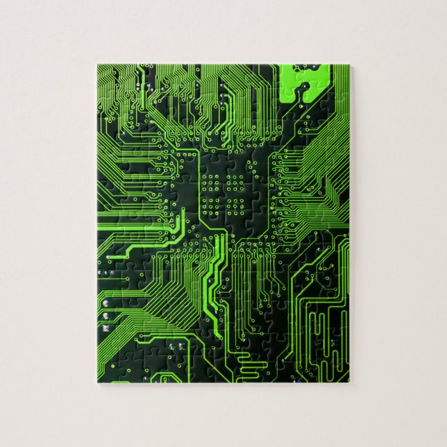 Cyber Green PCB Circuit Board Trace Pattern Art Jigsaw Puzzle (Vertical)