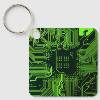 Cyber Green PCB Circuit Board Trace Pattern Art Keychain
