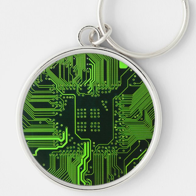 Cyber Green PCB Circuit Board Trace Pattern Art Keychain (Front)