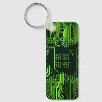 Cyber Green PCB Circuit Board Trace Pattern Art Keychain