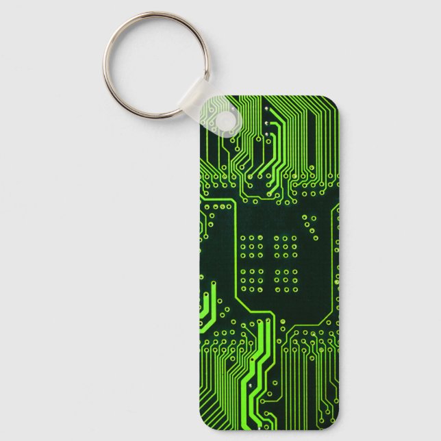Cyber Green PCB Circuit Board Trace Pattern Art Keychain (Front)