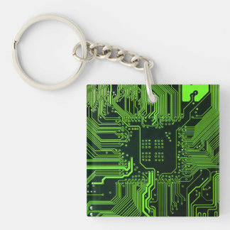 Cyber Green PCB Circuit Board Trace Pattern Art Keychain