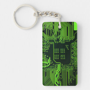 Cyber Green PCB Circuit Board Trace Pattern Art Keychain