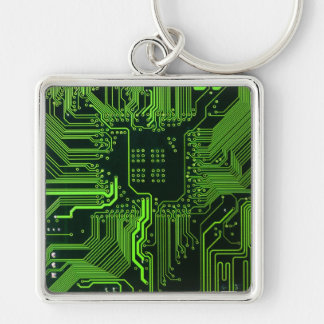 Cyber Green PCB Circuit Board Trace Pattern Art Keychain