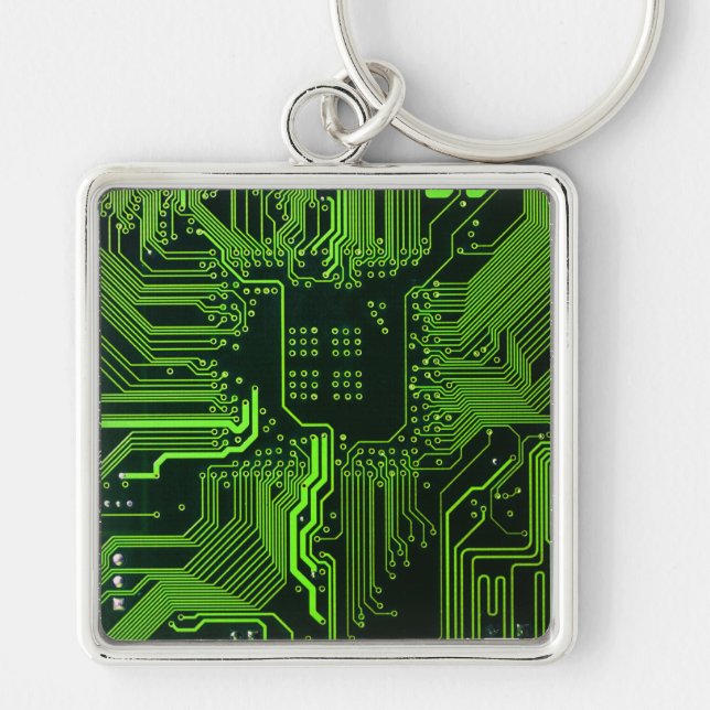Cyber Green PCB Circuit Board Trace Pattern Art Keychain (Front)