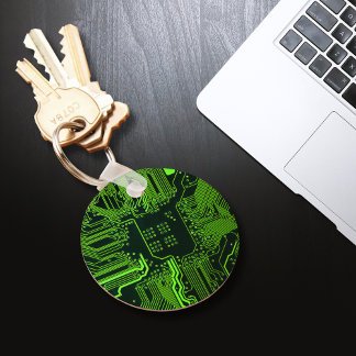 Cyber Green PCB Circuit Board Trace Pattern Art Keychain
