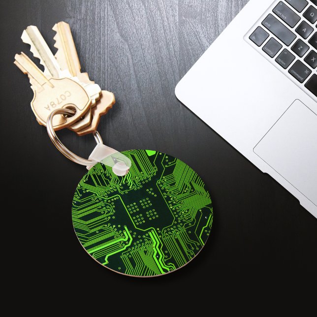 Cyber Green PCB Circuit Board Trace Pattern Art Keychain (Creator Uploaded)