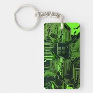 Cyber Green PCB Circuit Board Trace Pattern Art Keychain