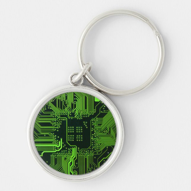 Cyber Green PCB Circuit Board Trace Pattern Art Keychain (Front)
