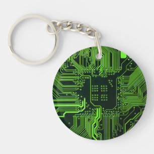 Cyber Green PCB Circuit Board Trace Pattern Art Keychain