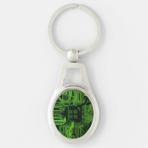 Cyber Green PCB Circuit Board Trace Pattern Art Keychain