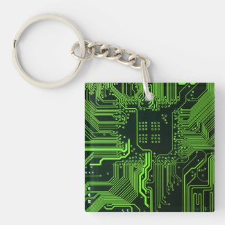 Cyber Green PCB Circuit Board Trace Pattern Art Keychain