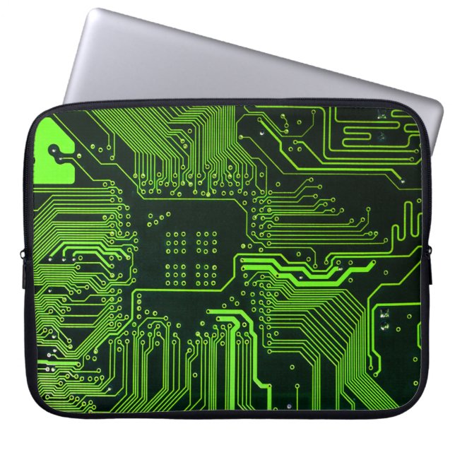 Cyber Green PCB Circuit Board Trace Pattern Art Laptop Sleeve (Front)