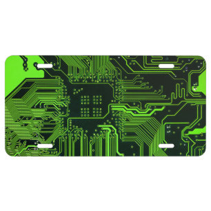 Cyber Green PCB Circuit Board Trace Pattern Art License Plate