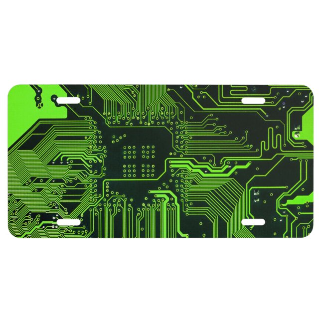 Cyber Green PCB Circuit Board Trace Pattern Art License Plate (Front)