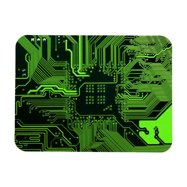 Cyber Green PCB Circuit Board Trace Pattern Art Magnet (Horizontal)