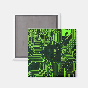 Cyber Green PCB Circuit Board Trace Pattern Art Magnet