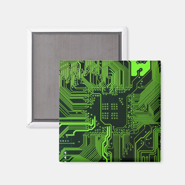 Cyber Green PCB Circuit Board Trace Pattern Art Magnet (Front/Back)