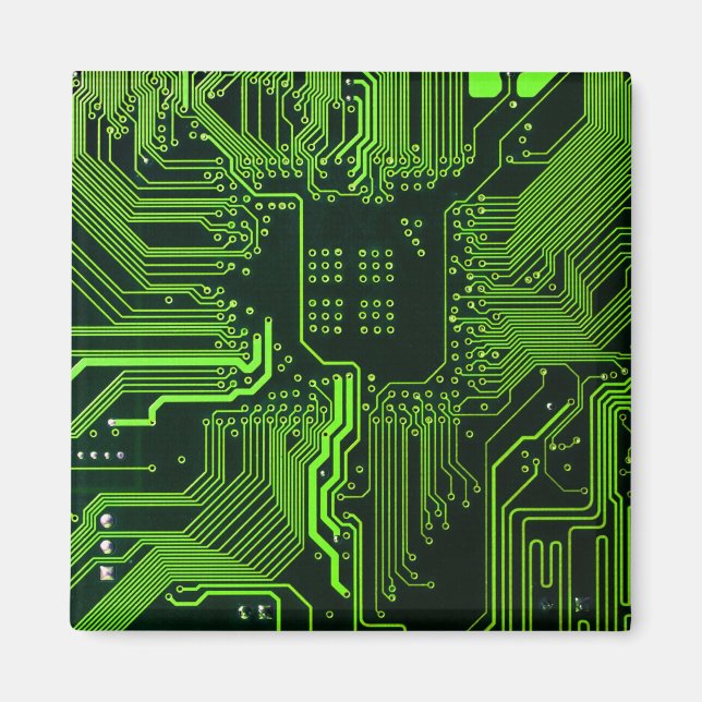 Cyber Green PCB Circuit Board Trace Pattern Art Magnet (Front)