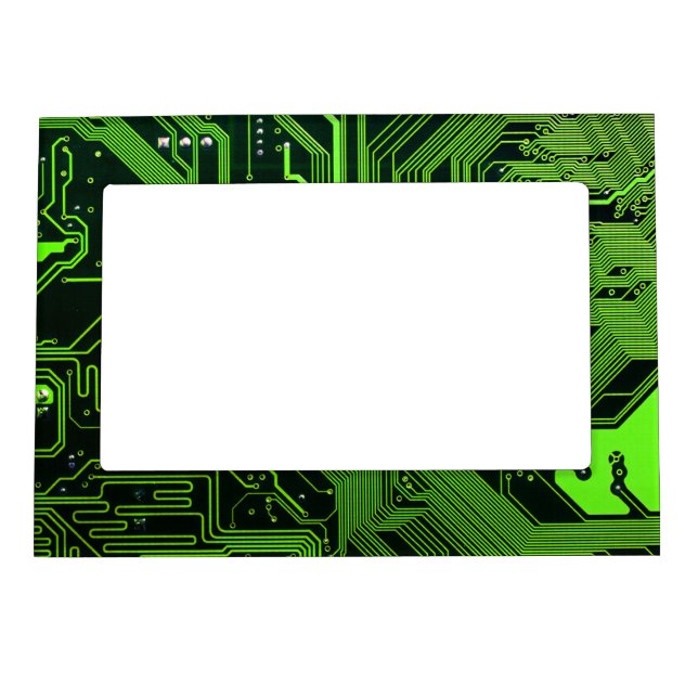 Cyber Green PCB Circuit Board Trace Pattern Art Magnetic Photo Frame (Front)