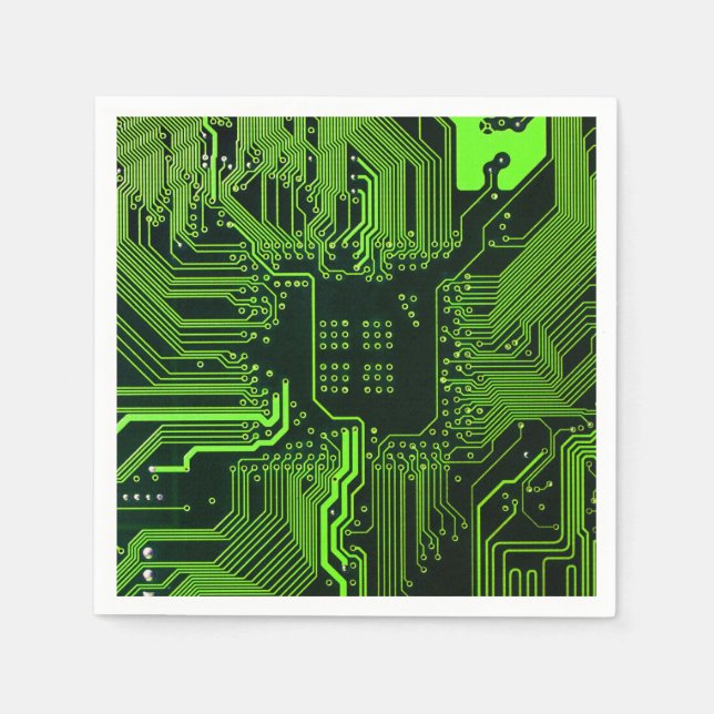 Cyber Green PCB Circuit Board Trace Pattern Art Napkins (Front)