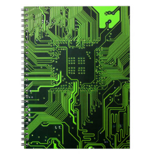 Cyber Green PCB Circuit Board Trace Pattern Art Notebook