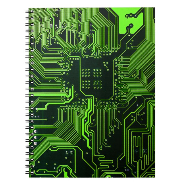 Cyber Green PCB Circuit Board Trace Pattern Art Notebook (Front)