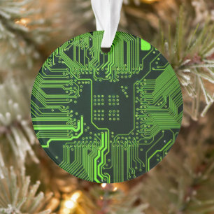 Cyber Green PCB Circuit Board Trace Pattern Art Ornament
