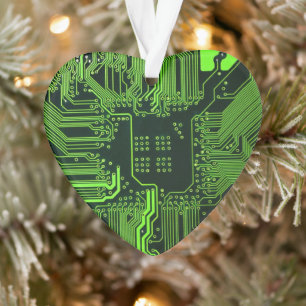 Cyber Green PCB Circuit Board Trace Pattern Art Ornament