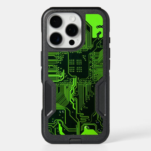 Cyber Green PCB Circuit Board Trace Pattern Art Otterbox iPhone Case (Back)