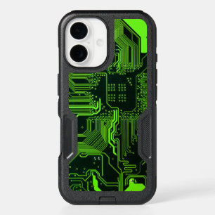 Cyber Green PCB Circuit Board Trace Pattern Art iPhone 16 Case