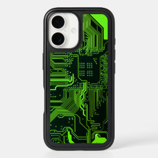 Cyber Green PCB Circuit Board Trace Pattern Art iPhone 16 Case