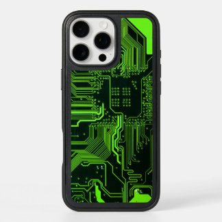 Cyber Green PCB Circuit Board Trace Pattern Art iPhone 16 Pro Max Case