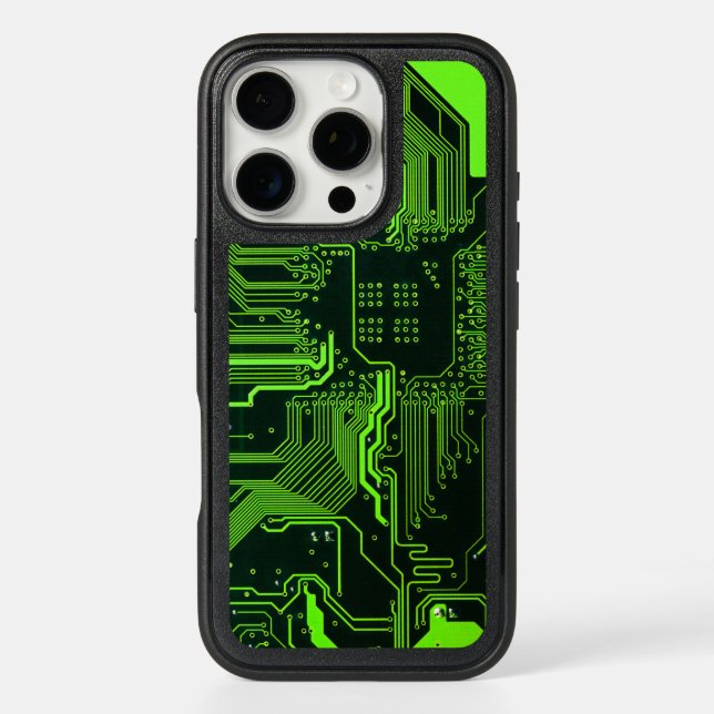 Cyber Green PCB Circuit Board Trace Pattern Art Otterbox iPhone Case (Back)