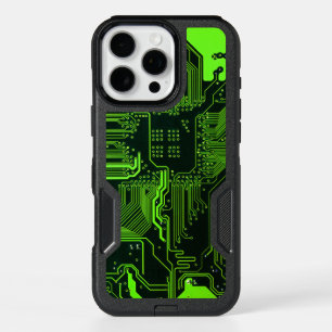 Cyber Green PCB Circuit Board Trace Pattern Art iPhone 16 Pro Max Case