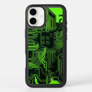 Cyber Green PCB Circuit Board Trace Pattern Art iPhone 16 Plus Case
