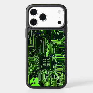 Cyber Green PCB Circuit Board Trace Pattern Art iPhone 17 Pro Max Case
