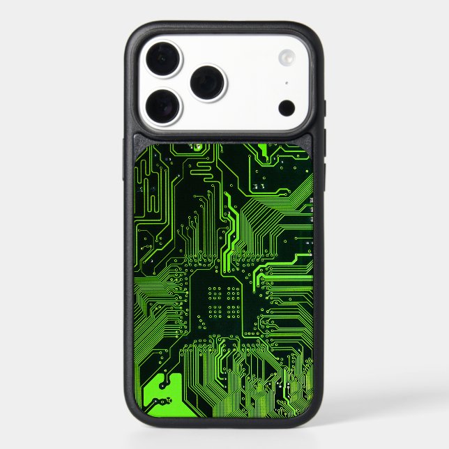 Cyber Green PCB Circuit Board Trace Pattern Art Otterbox iPhone Case (Back)