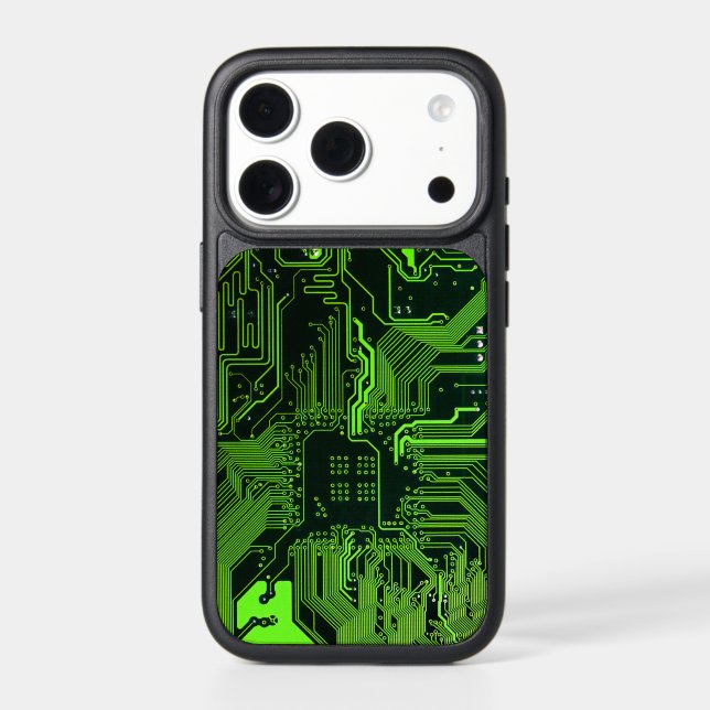 Cyber Green PCB Circuit Board Trace Pattern Art Otterbox iPhone Case (Back)
