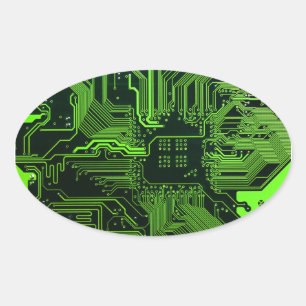 Cyber Green PCB Circuit Board Trace Pattern Art Oval Sticker
