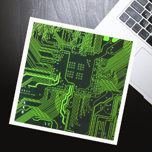 Cyber Green PCB Circuit Board Trace Pattern Art Paper Napkins