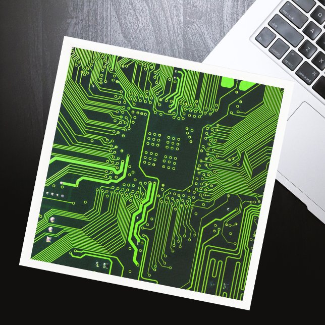 Cyber Green PCB Circuit Board Trace Pattern Art Paper Napkins (Creator Uploaded)